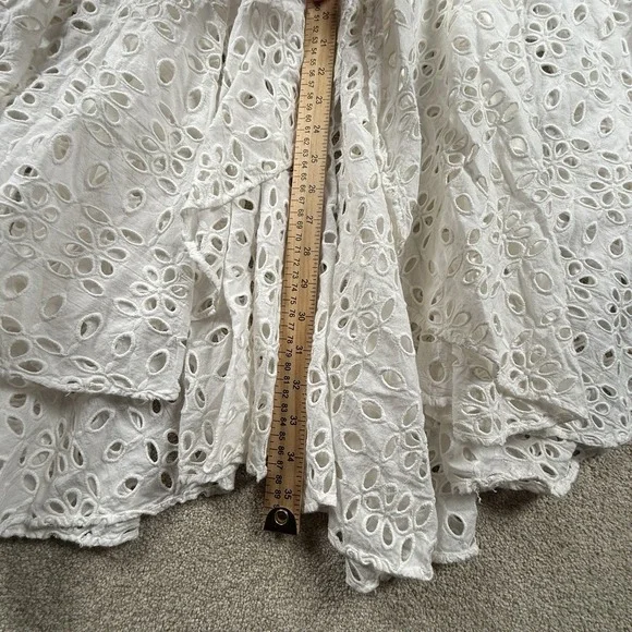 MISA White Eyelet Tiered Midi Skirt Womens Small Boho Ruffle Cottagecore Elastic - Picture 5 of 6